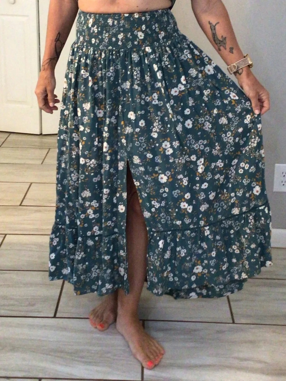Patrons of Peace Floral High Low Maxi Skirt Smocked Waist Boho Size M Festival - Picture 9 of 10